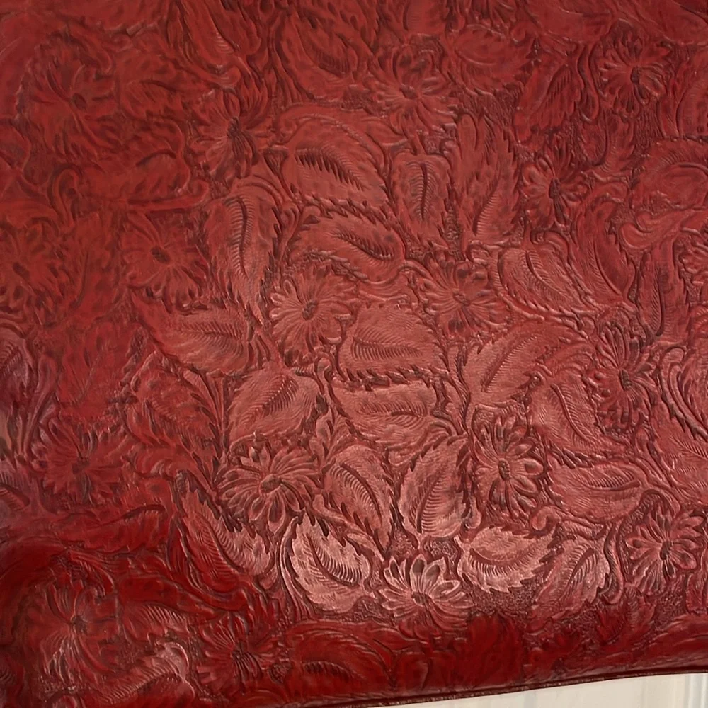 BUENO Red Tooled leather Tote Bag with Front and Back Full Pockets - Picture 2 of 10